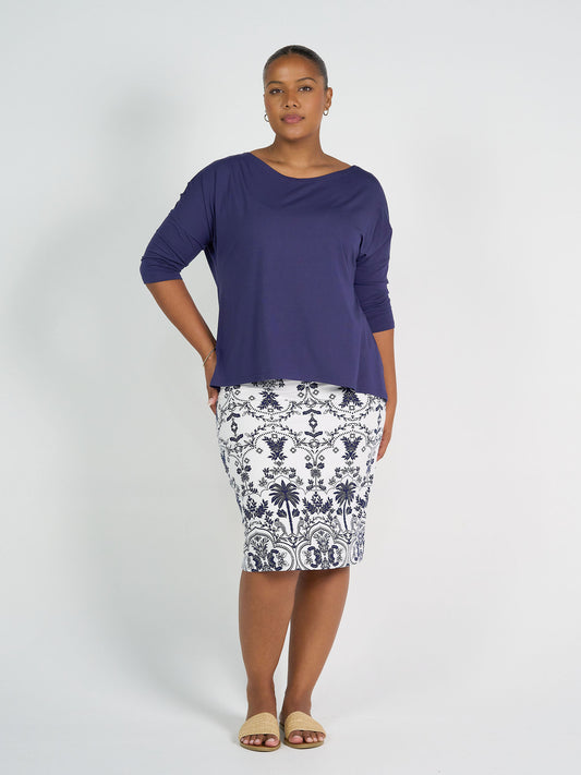 Midi Bamboo Whitney Tube Skirt - Blue Palm