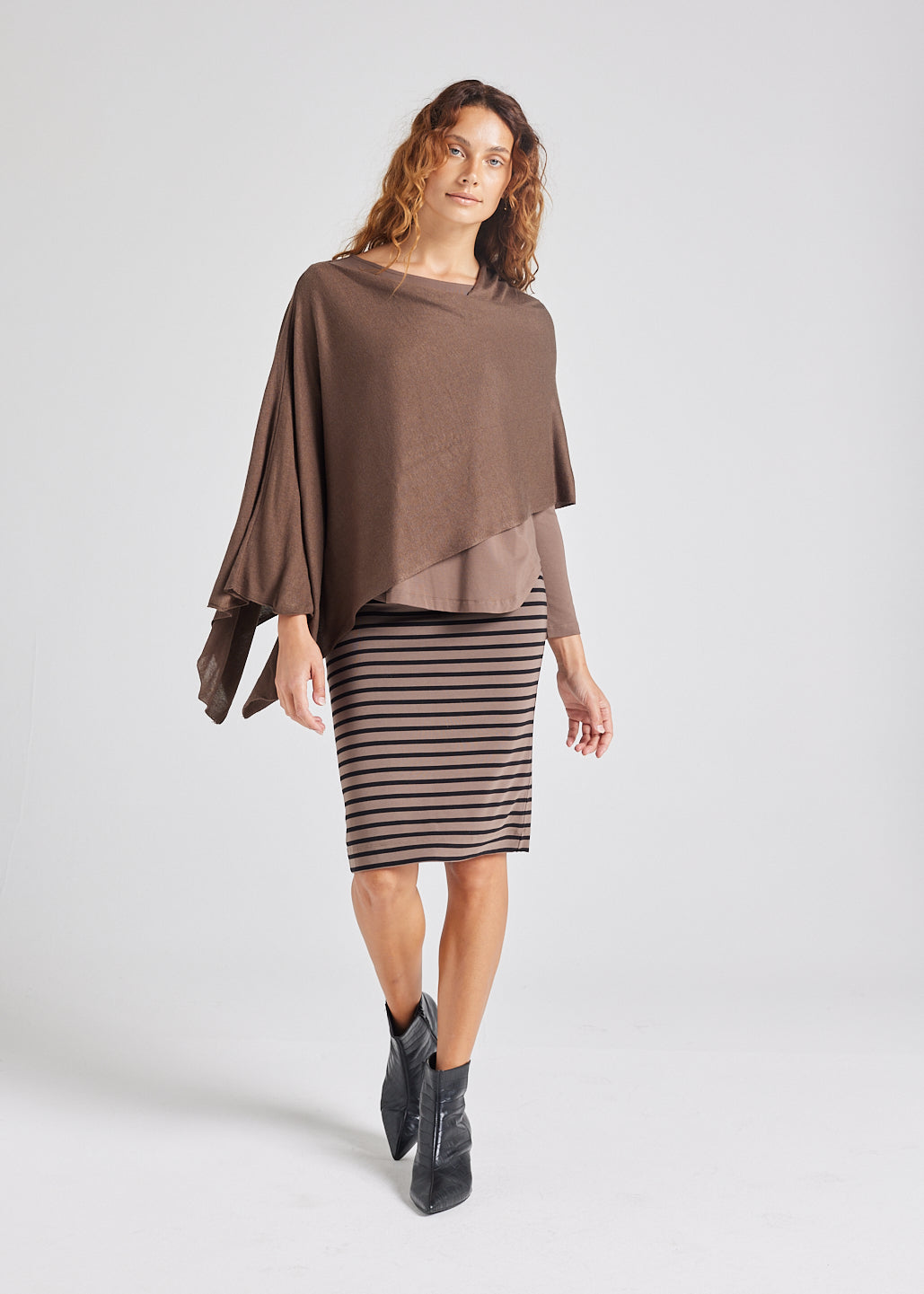 Midi Bamboo Whitney Tube Skirt - Chocolate & Black Stripe