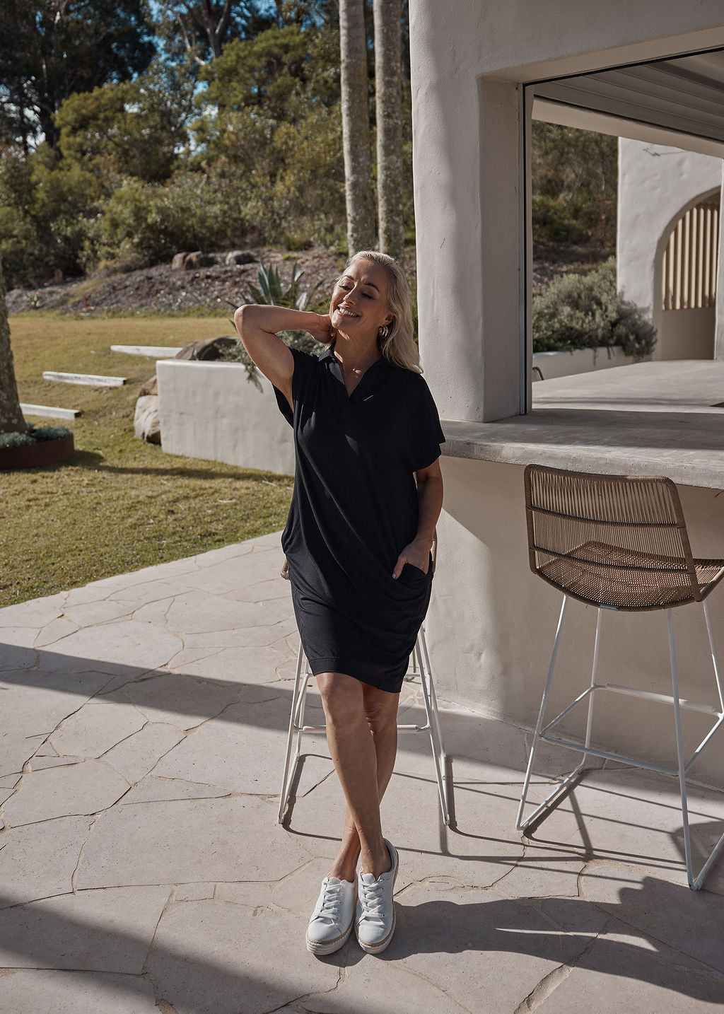 Naomi Bamboo Collared T-Shirt Dress - Black