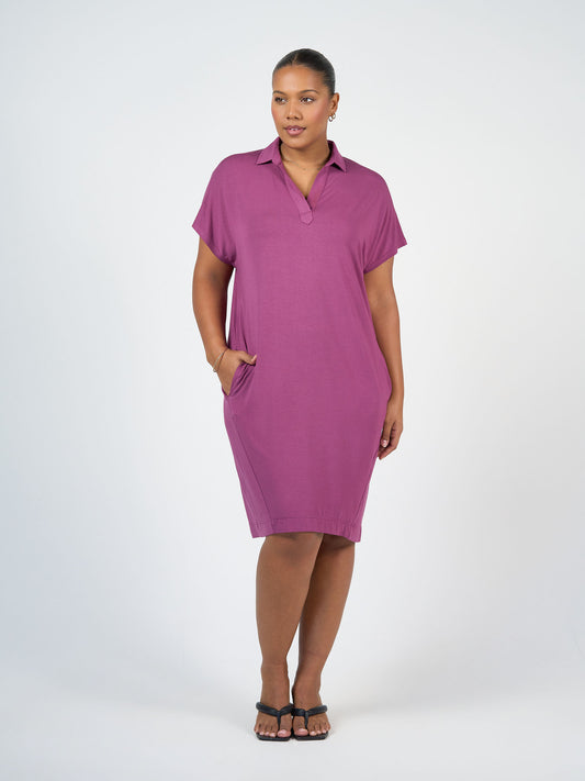 Lou Lou Australia Bamboo Purple collared knee length T - Shirt Dress