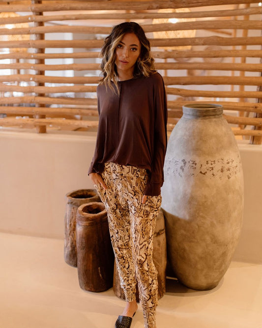 Stella Longsleeve Oversized Bamboo Slouch Top - Chicory Coffee