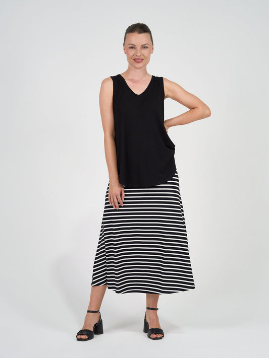 Jackson Bamboo Maxi Skirt - Black & White Stripe