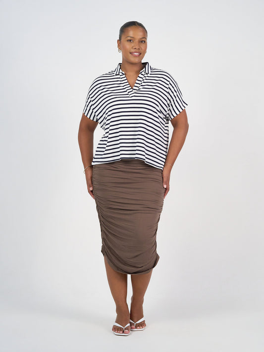 Ross Ruched Bamboo Midi Tube Skirt