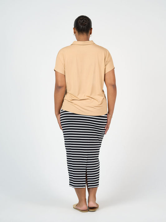 Lou Lou Australia Maxi Bamboo Whitney Tube Skirt in Black & White Stripe.