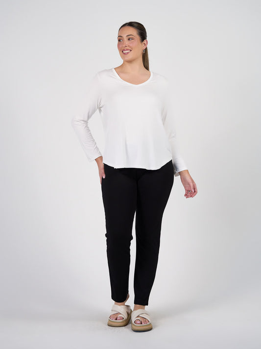 Sia V Neck Bamboo Longsleeve Top - Cream
