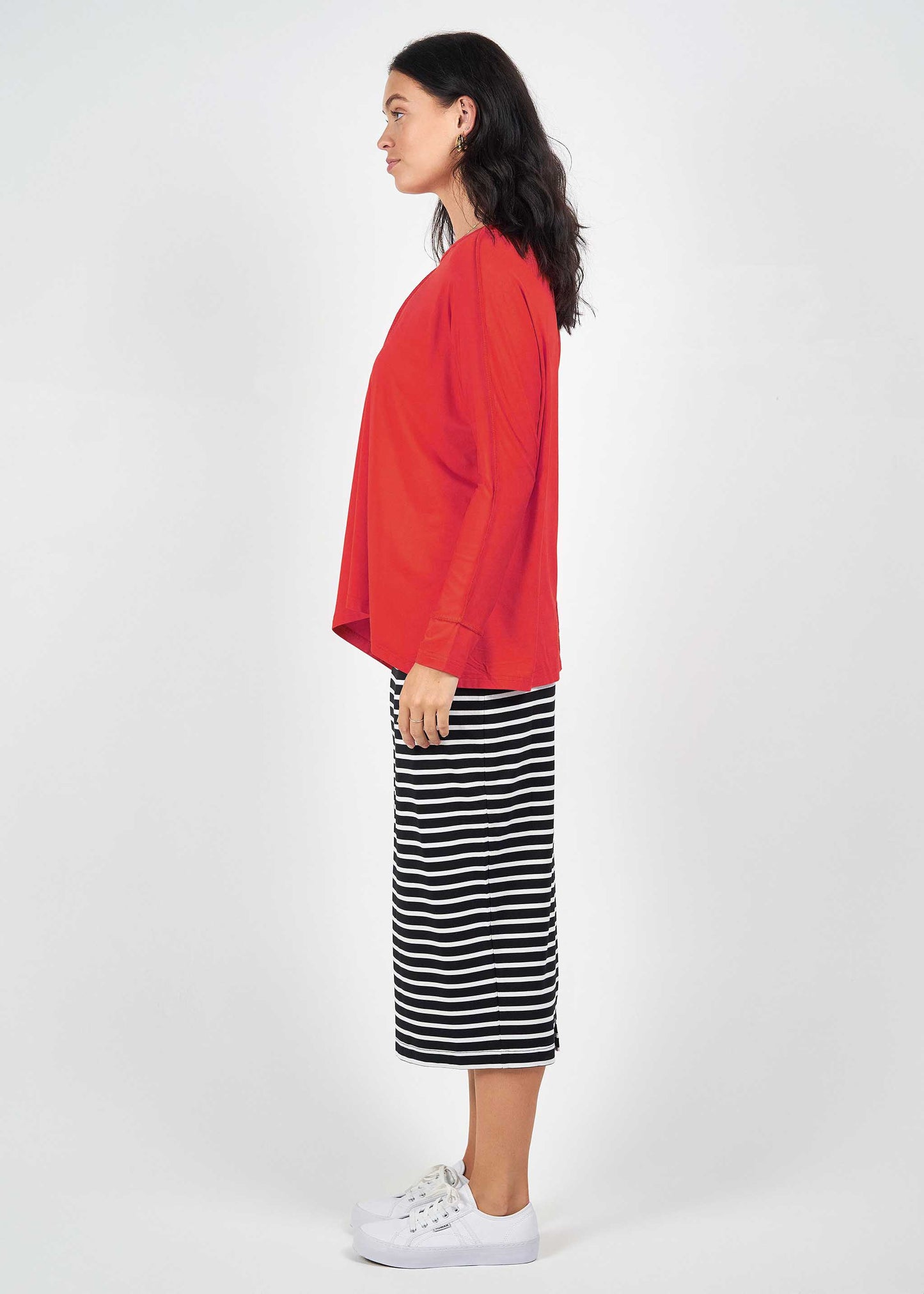 Stella Longsleeve Oversized Bamboo Slouch Top - Fiery Red
