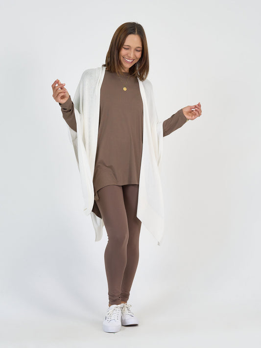 Lou lou australia cashmere wrap in off white styled wth brown leggings