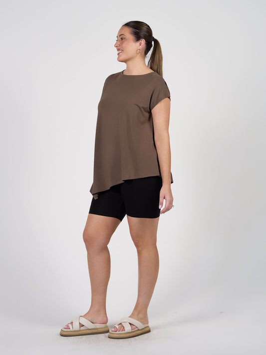 Toni Asymmetrical Bamboo T-Shirt - Chocolate