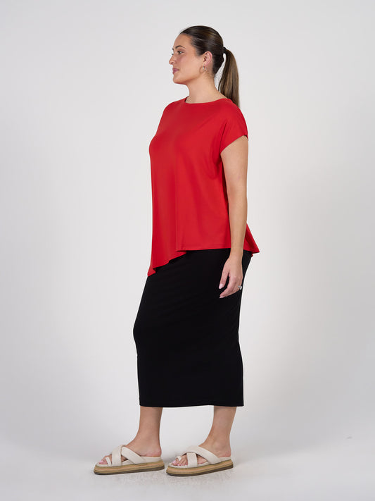 Toni Asymmetrical Bamboo T-Shirt - Fiery Red