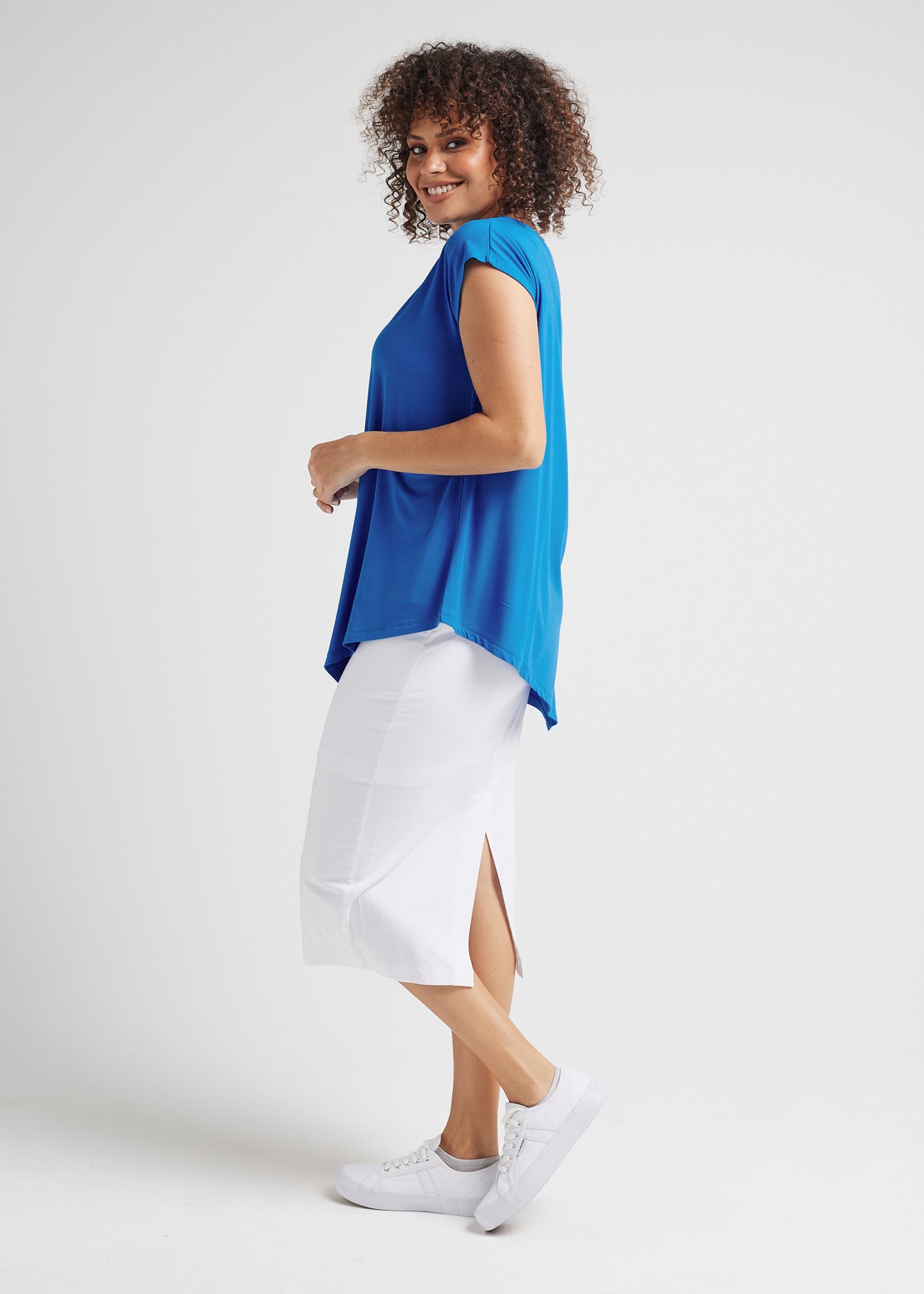 Toni Asymmetrical Bamboo T-Shirt - Cobalt