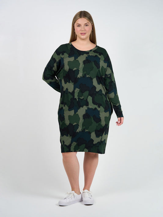 Turner Long-Sleeve Bamboo T-Shirt Dress - Camouflage