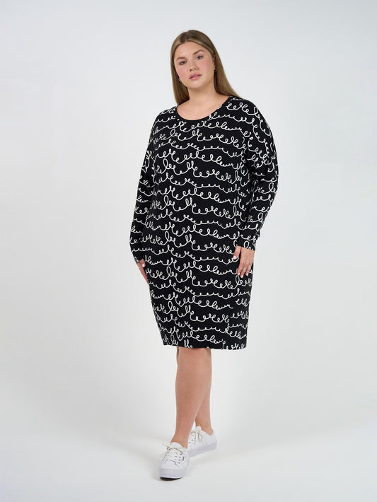 Turner Long-Sleeve Bamboo T-Shirt Dress - Squiggle