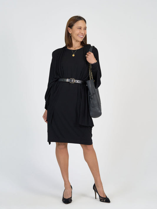 The Long Friday Set by Lou Lou Australia—a sleek black bamboo and cashmere-blend dress.