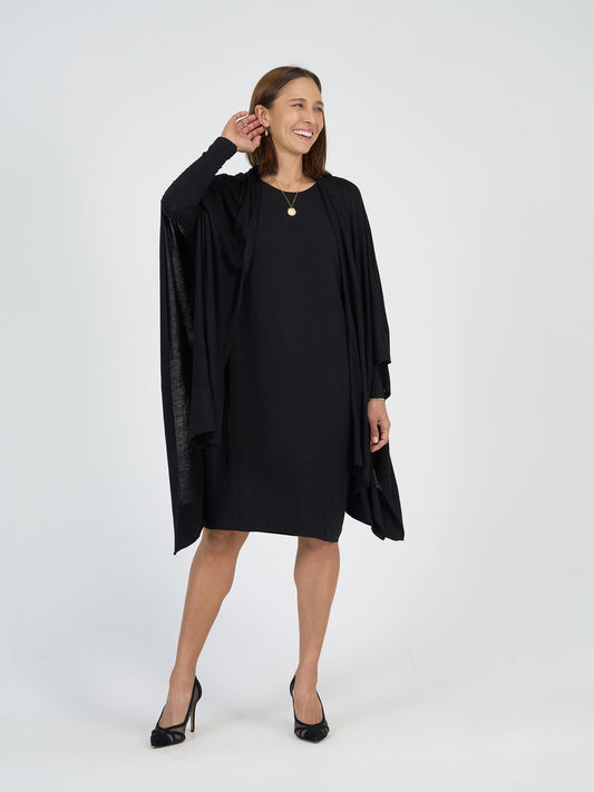 Lou Lou Australia Supreme Cashmere/Bamboo Travel Wrap in Black, featuring a soft, elegant drape.