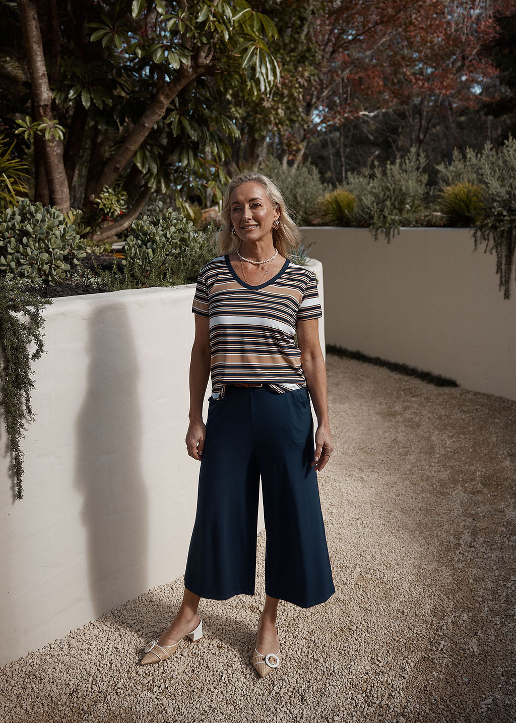Veronica Bamboo V-Neck T-Shirt - Stripe