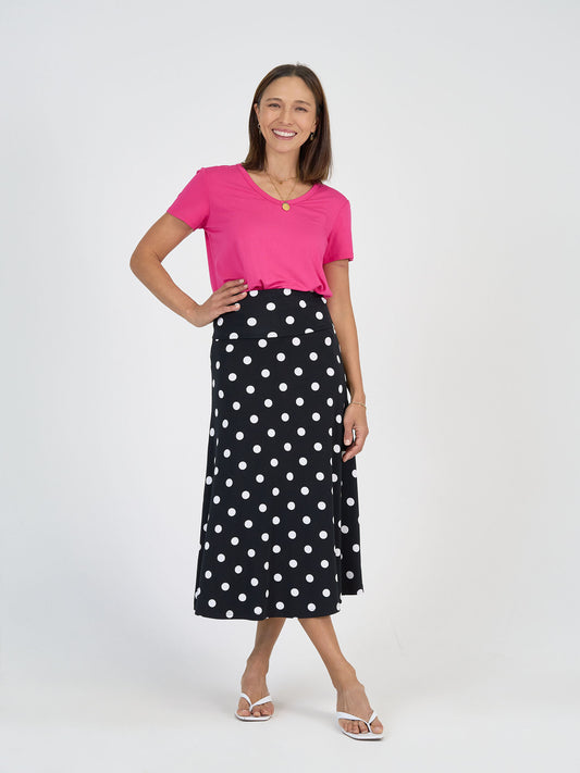 Lou Lou Australia Veronica Bamboo V-Neck T-Shirt in Fuschia, made from soft bamboo fabric and shown in a vibrant pink colour.