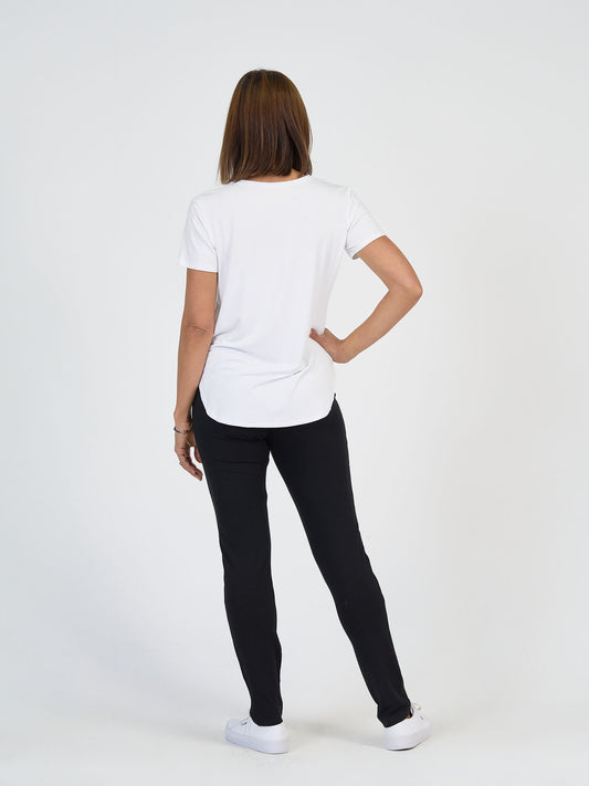 Lou Lou Australia Warwick Bamboo Fold Over Waist Pant in black.