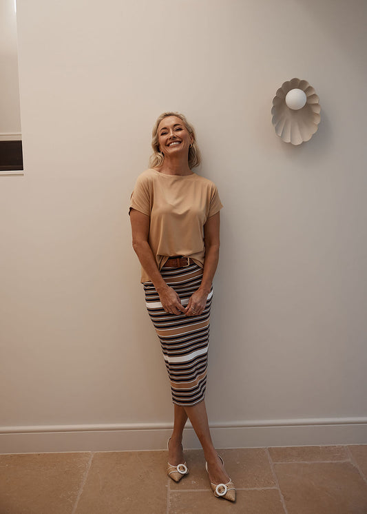 Lou Lou Australia Wilde Bamboo Box Fit Tee in Tan.