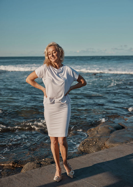 Lou Lou Australia Wilde Bamboo Box Fit Tee in white.