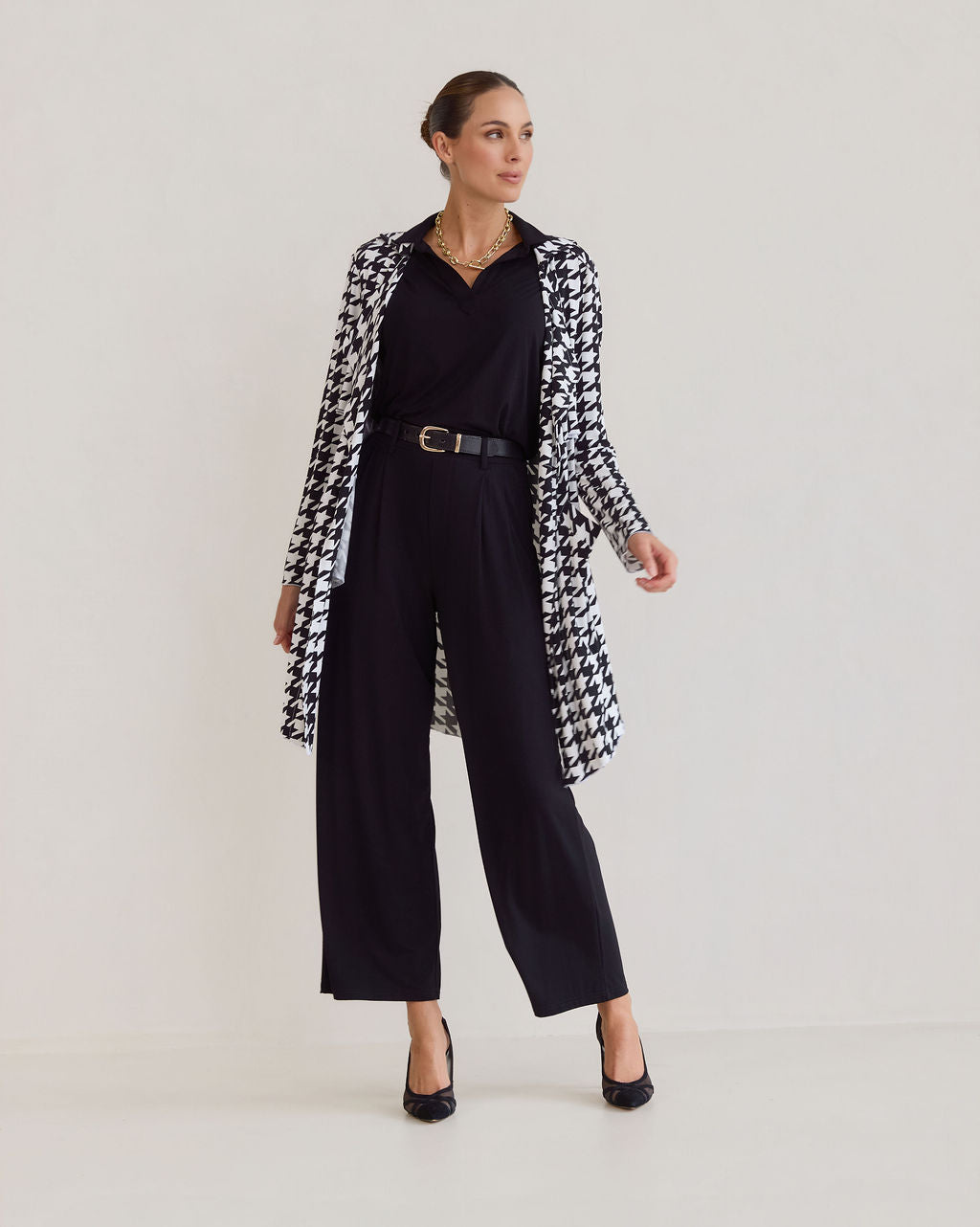 Avril Bamboo Trench Coat - Houndstooth