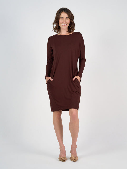 Turner Long-Sleeve Bamboo T-Shirt Dress - Burgundy