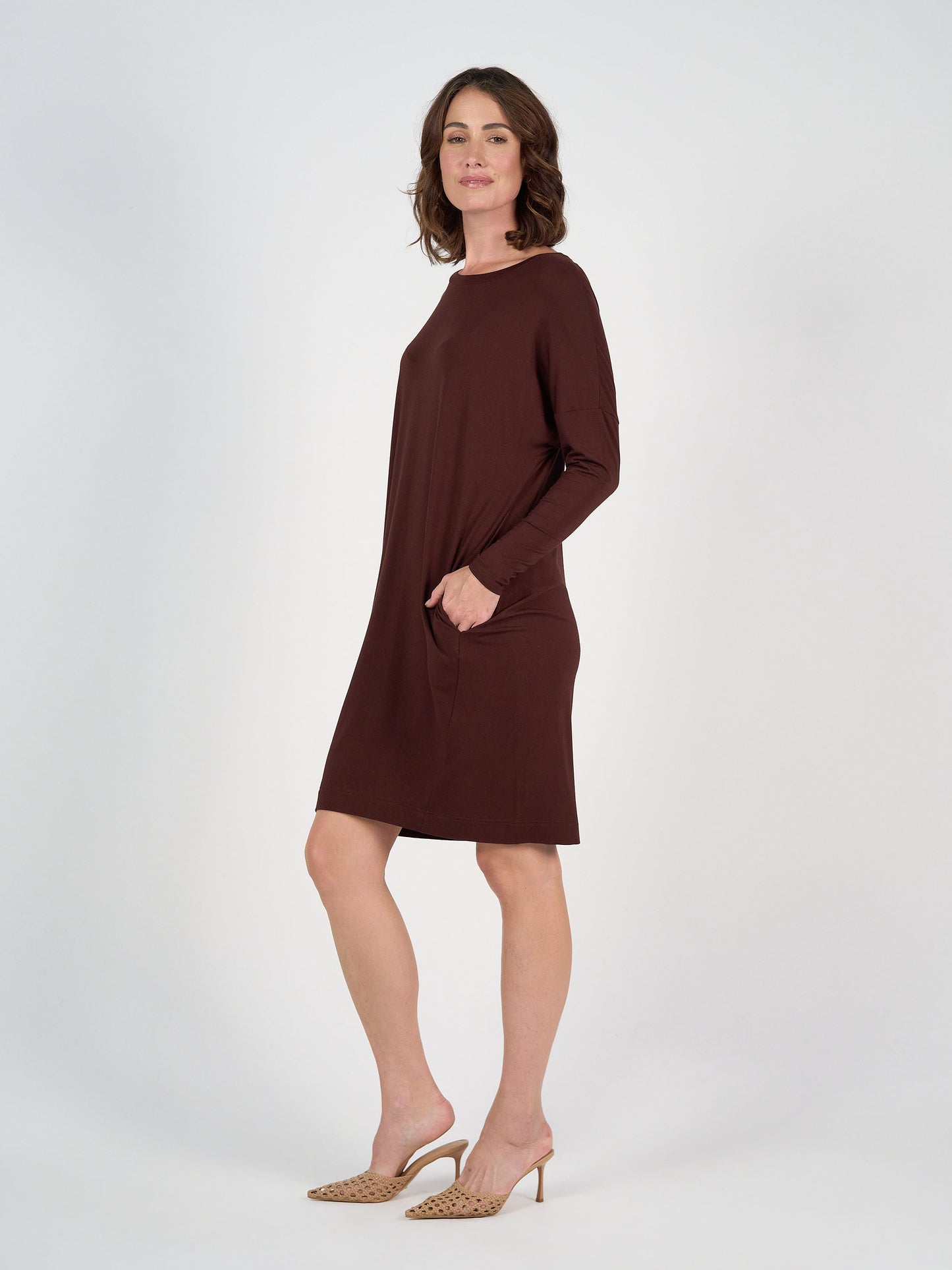 Turner Long-Sleeve Bamboo T-Shirt Dress - Burgundy