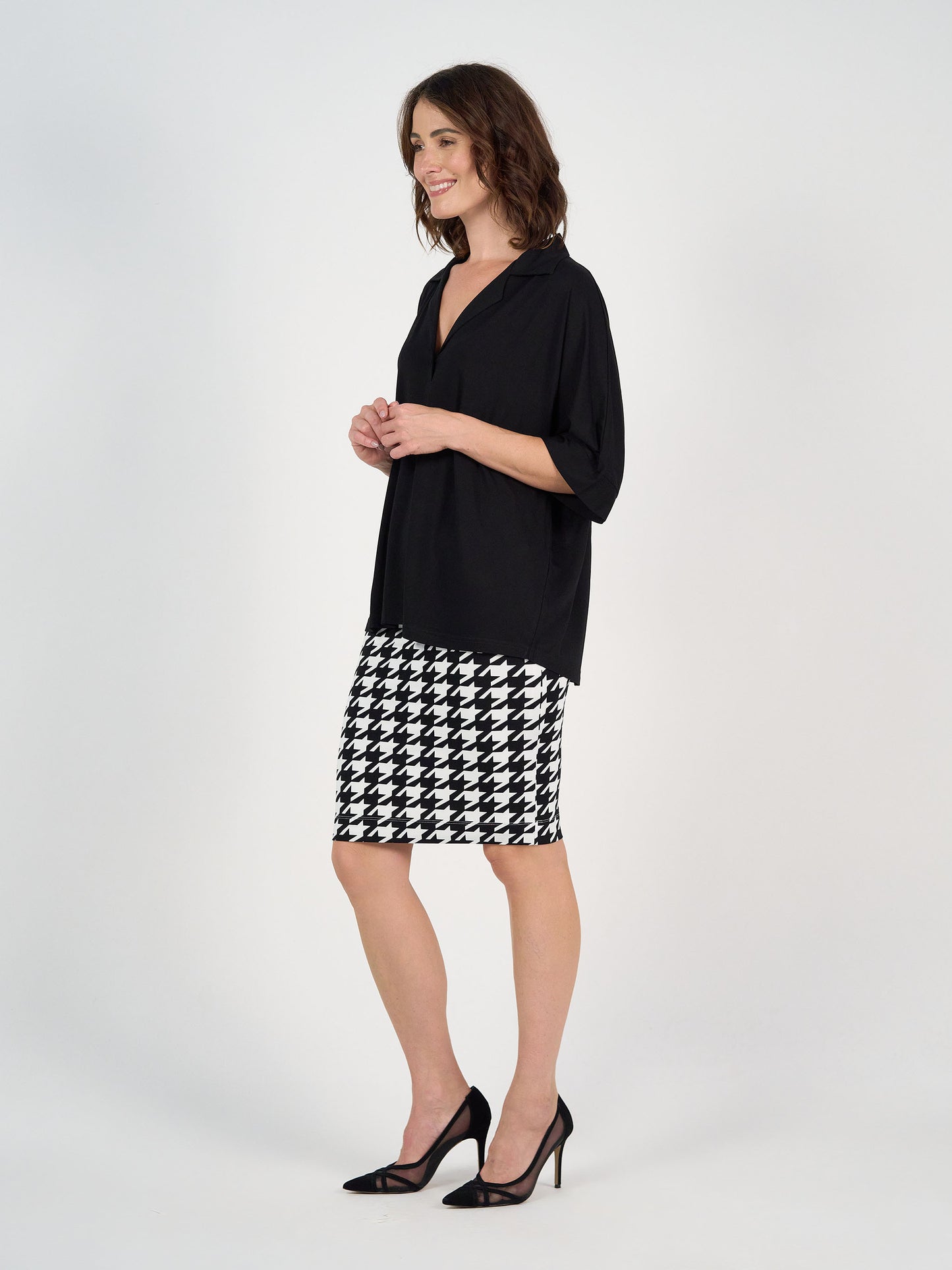 Midi Bamboo Whitney Tube Skirt - Houndstooth