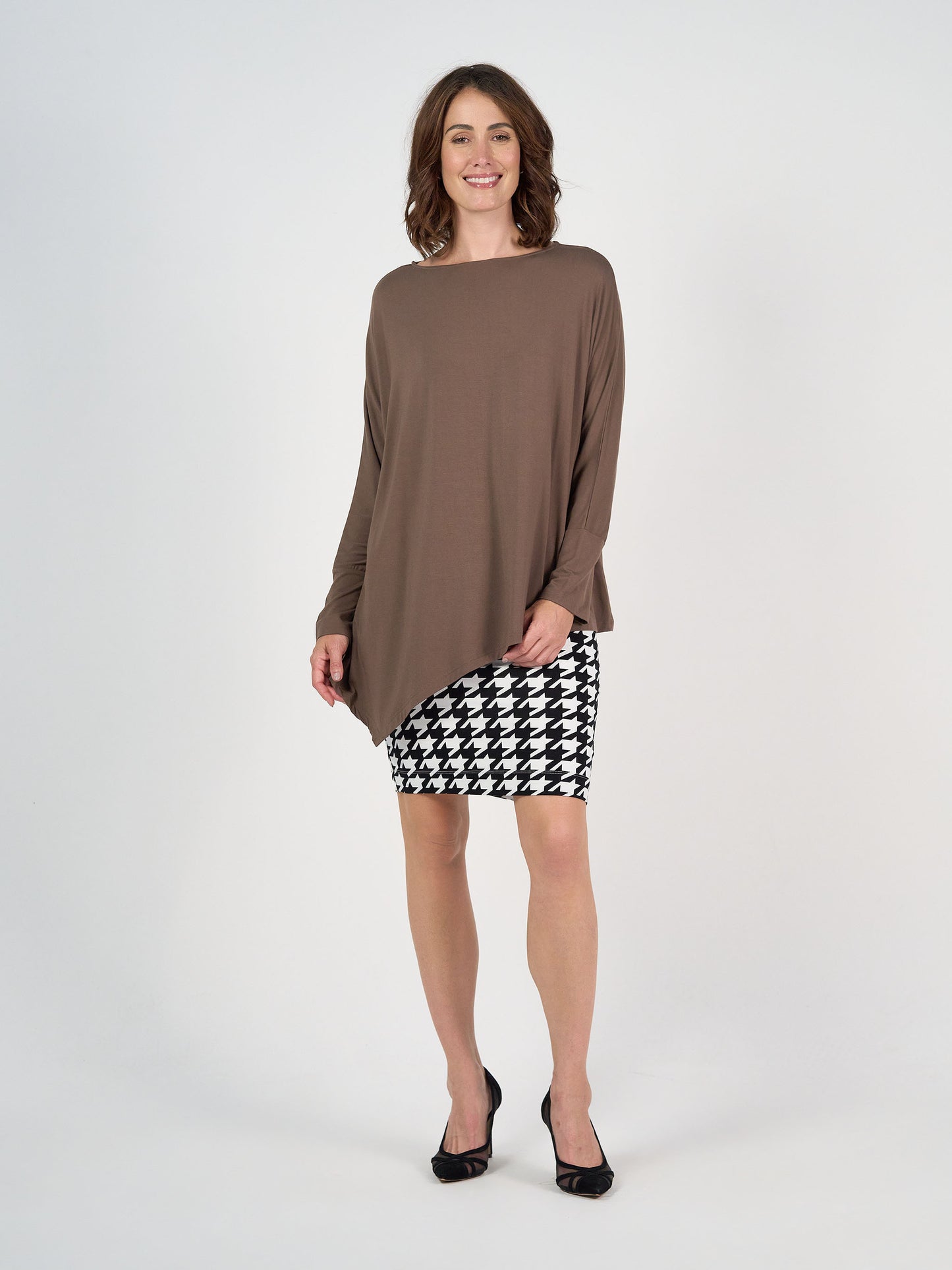 Midi Bamboo Whitney Tube Skirt - Houndstooth