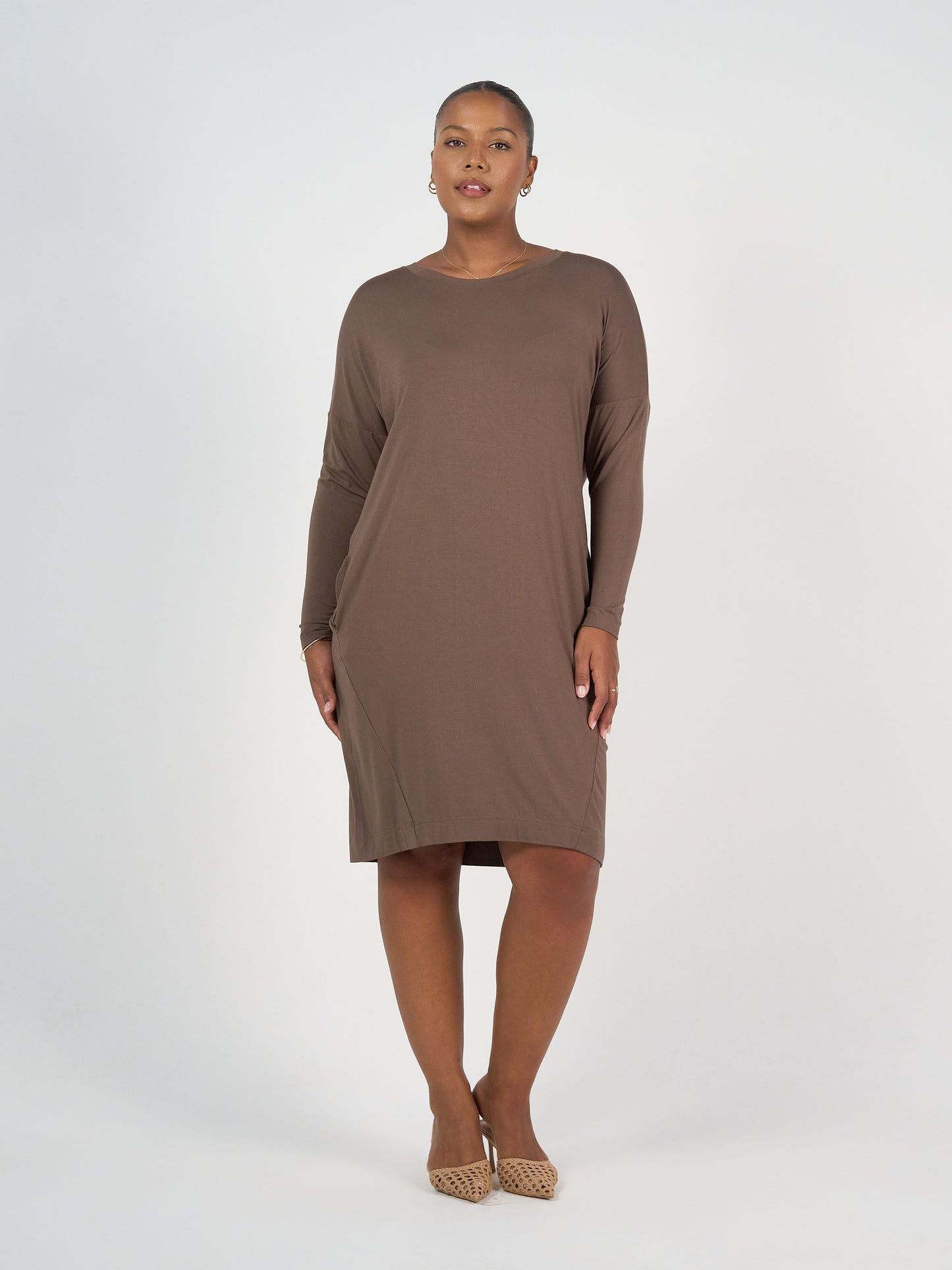 Turner Long-Sleeve Bamboo T-Shirt Dress - Chocolate