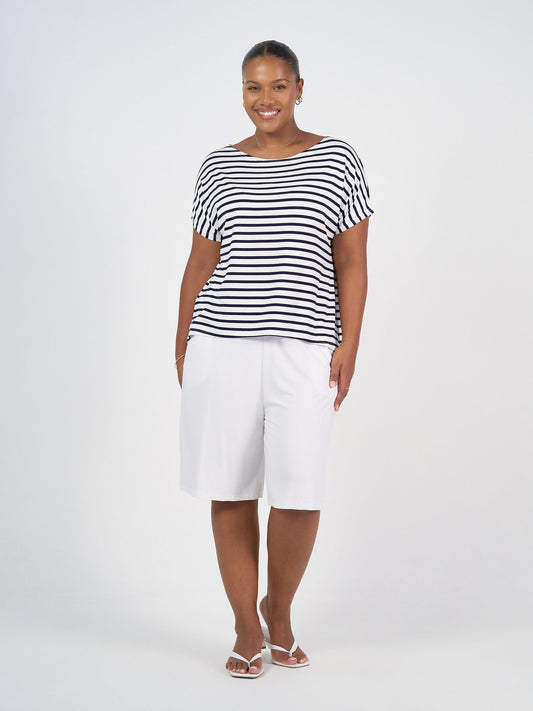 Wilde Bamboo Box Fit Tee - Navy & White Stripe