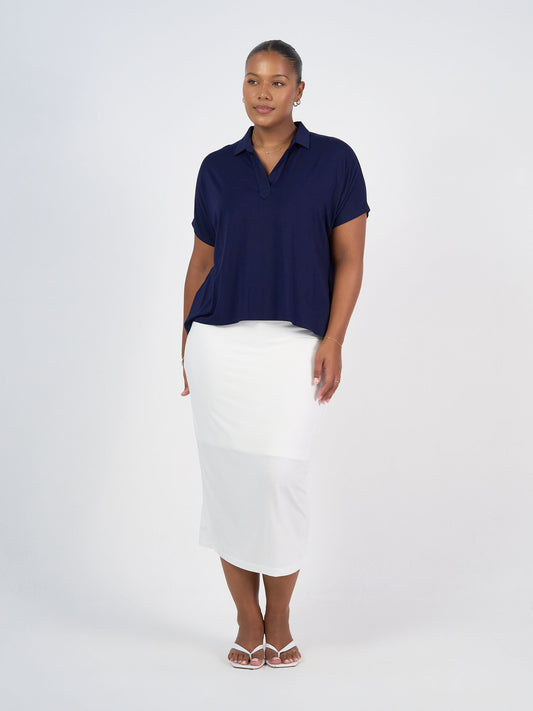 Rush Bamboo Short Sleeve Collared Polo Top - Navy
