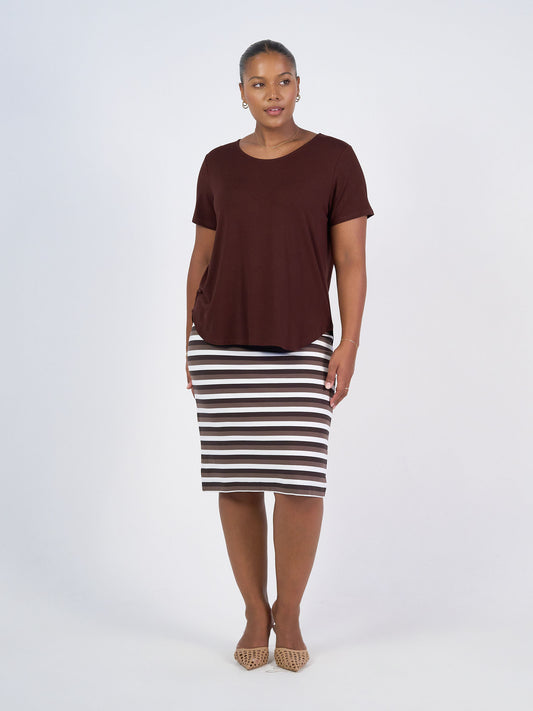 Midi Bamboo Whitney Tube Skirt - Brown Stripe