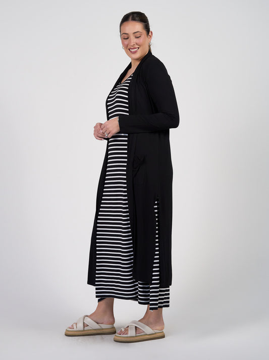 Bamboo Longline Pocket Cardigan - Black