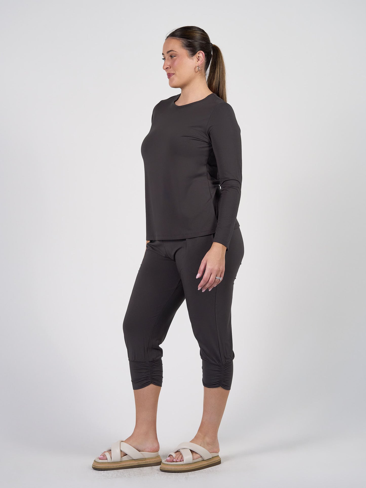Jones Long Sleeve Fitted Bamboo Top - Steel