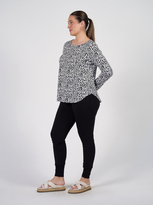 Adele Long Sleeve Bamboo Top - Black Leopard