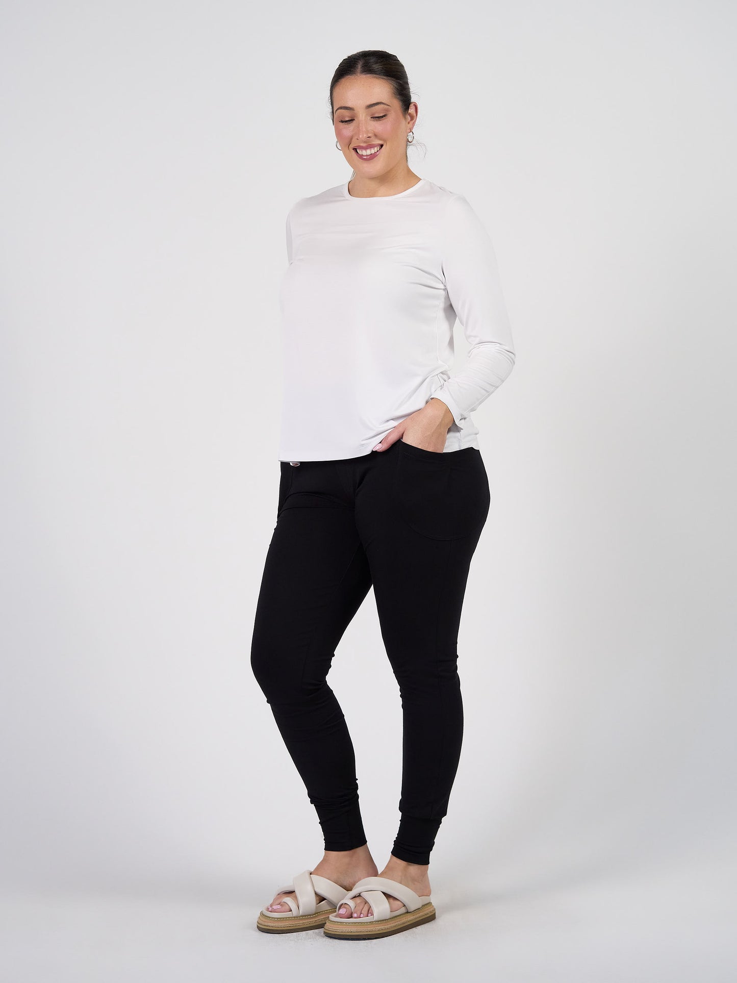 Jones Long Sleeve Fitted Bamboo Top - White