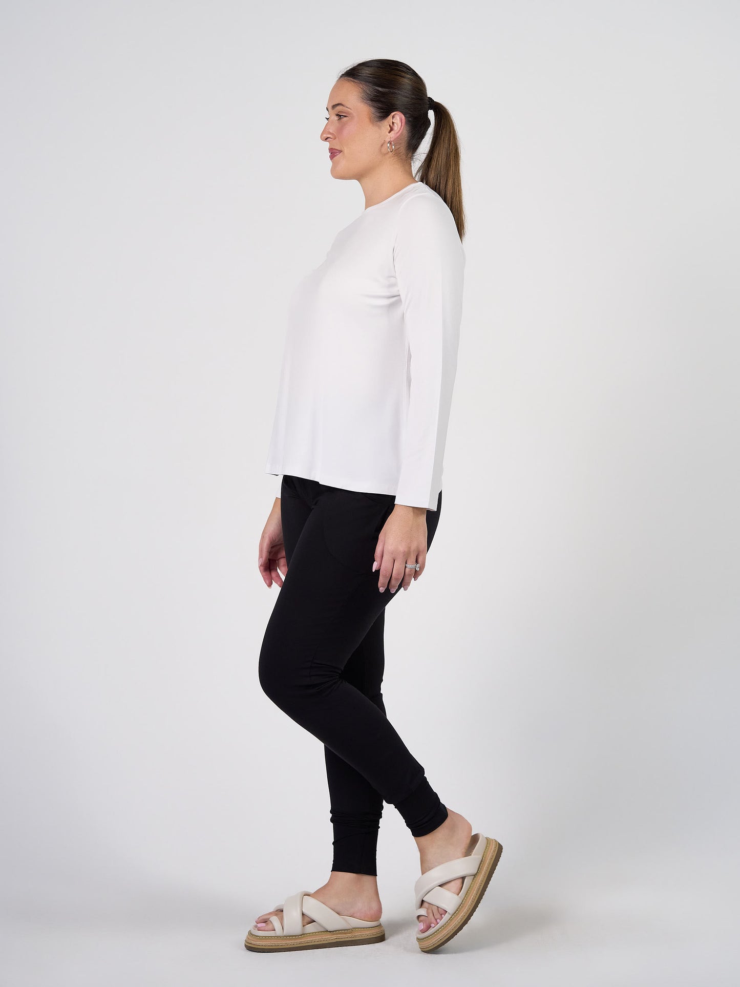 Jones Long Sleeve Fitted Bamboo Top - White