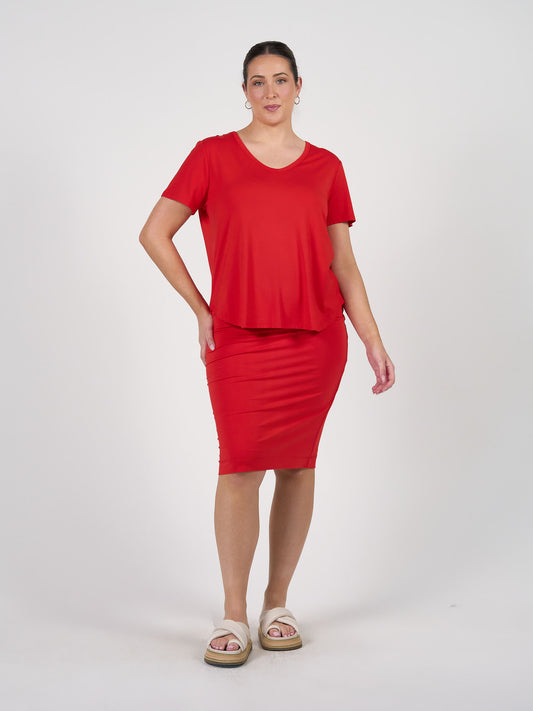 Veronica Bamboo V-Neck T-Shirt - Fiery Red
