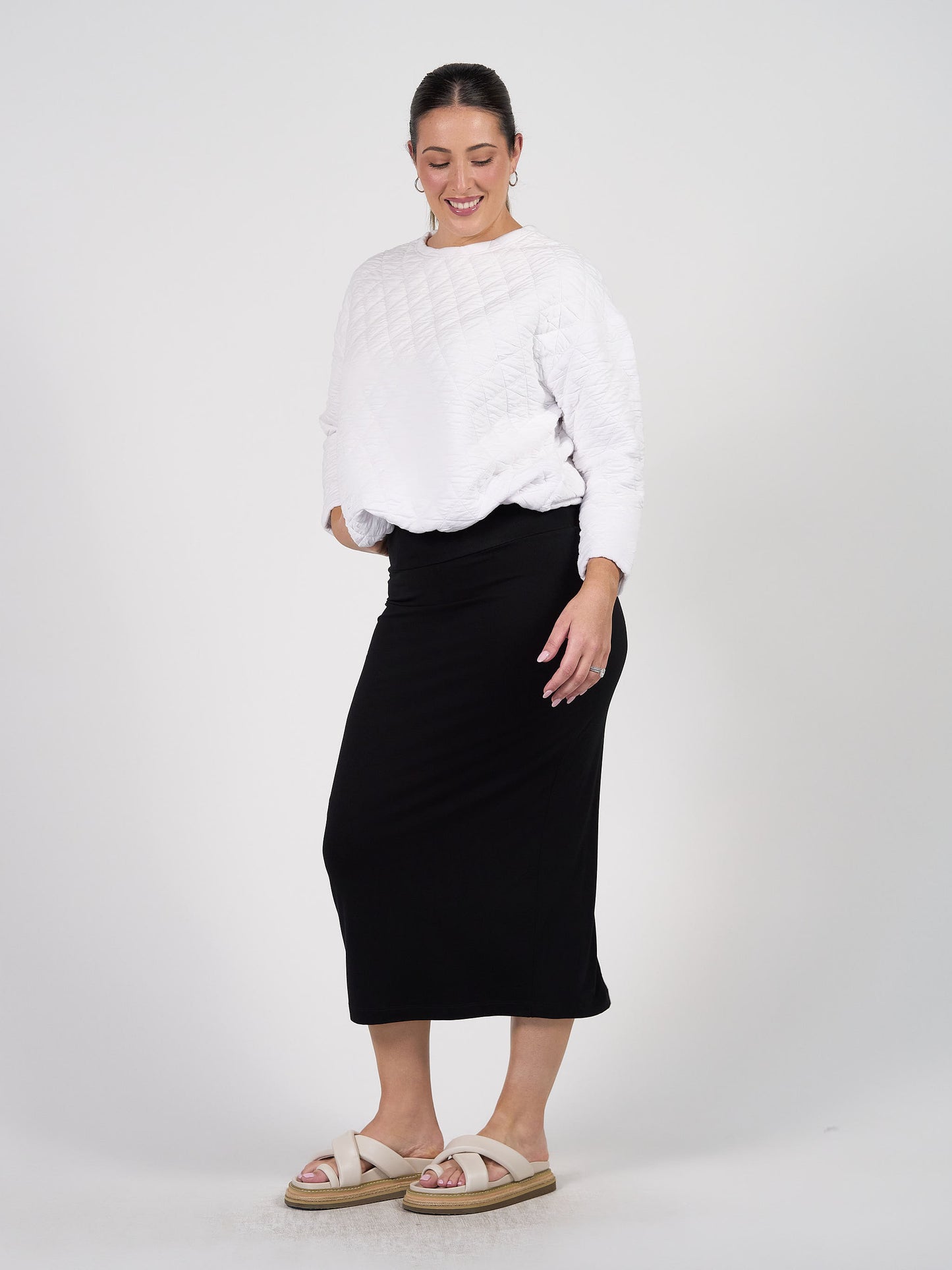 Sacha Oversized Quilted Bamboo Sweater - White