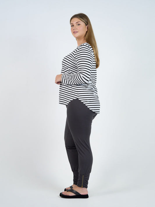 Adele Long Sleeve Bamboo Top - Grey Marle & Black Stripe