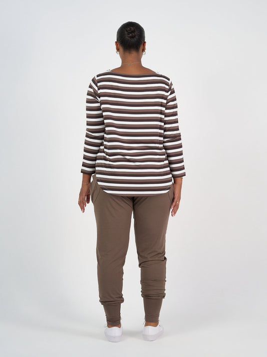 Adele Long Sleeve Bamboo Top - Brown Stripe