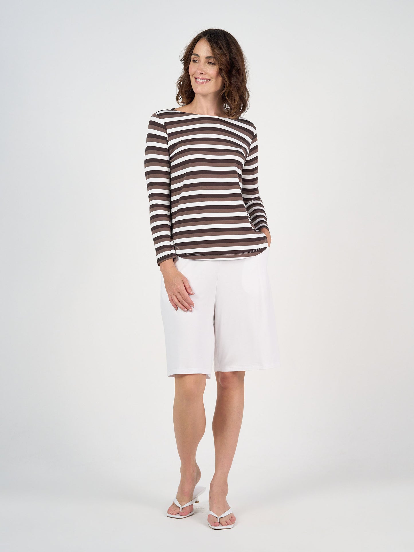 Adele Long Sleeve Bamboo Top - Brown Stripe
