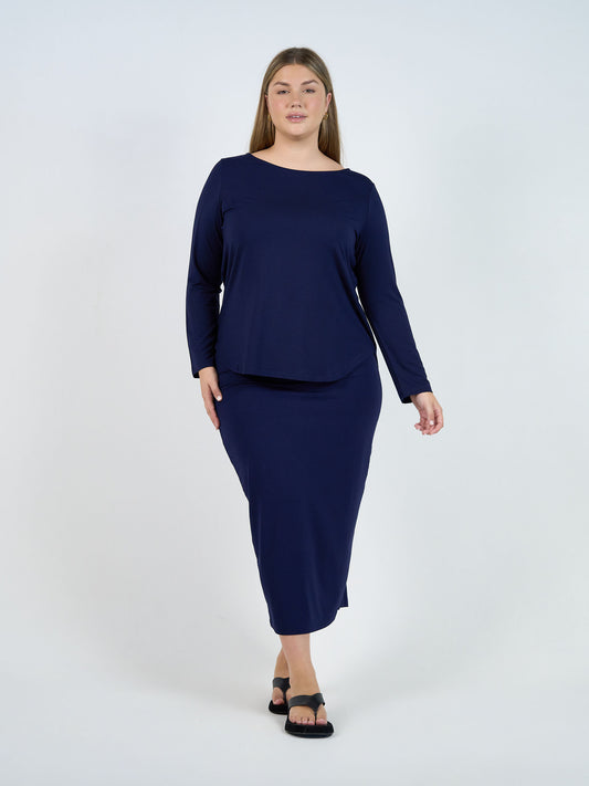 Adele Long Sleeve Bamboo Top - Navy