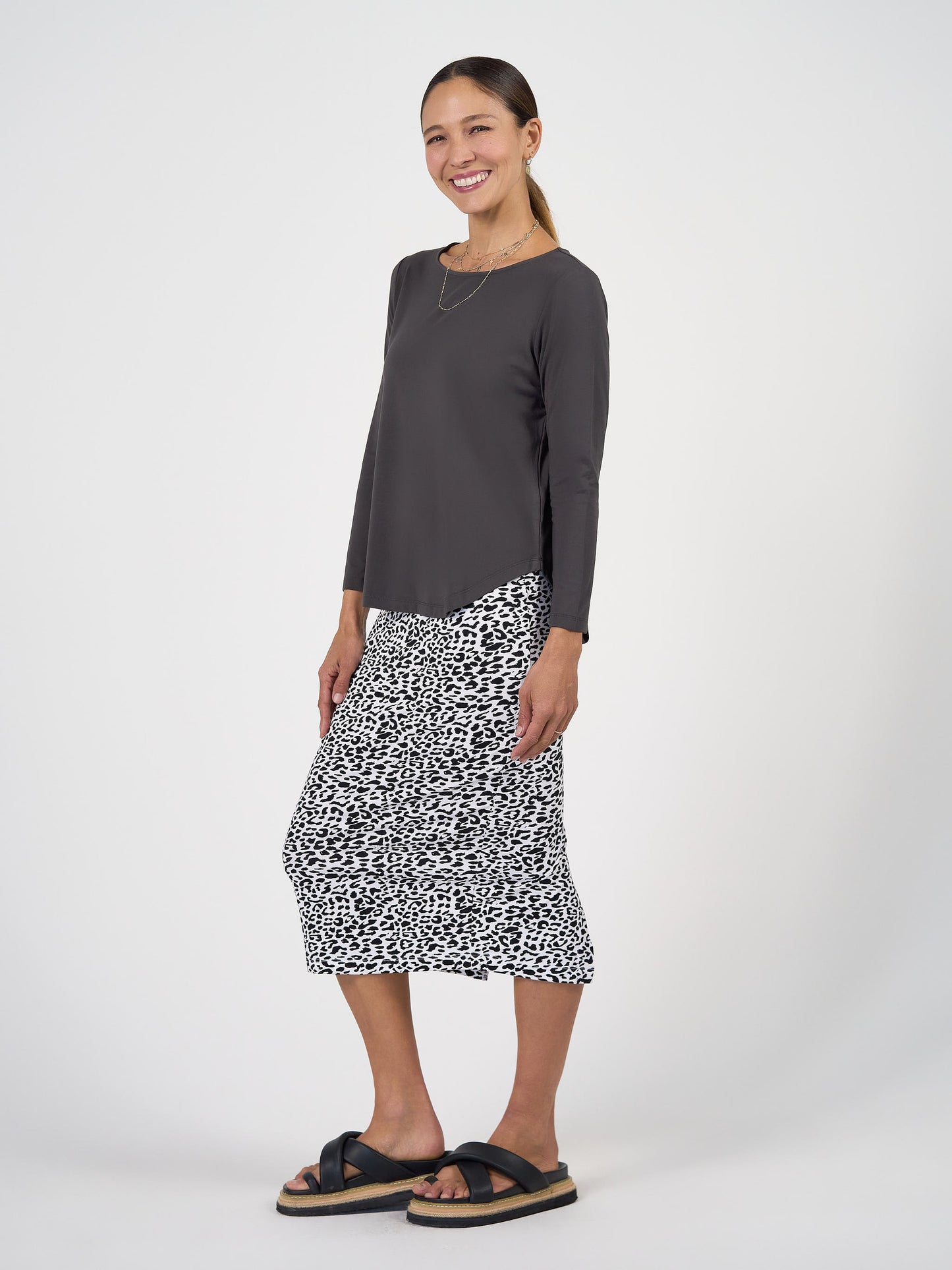 Adele Long Sleeve Bamboo Top - Steel