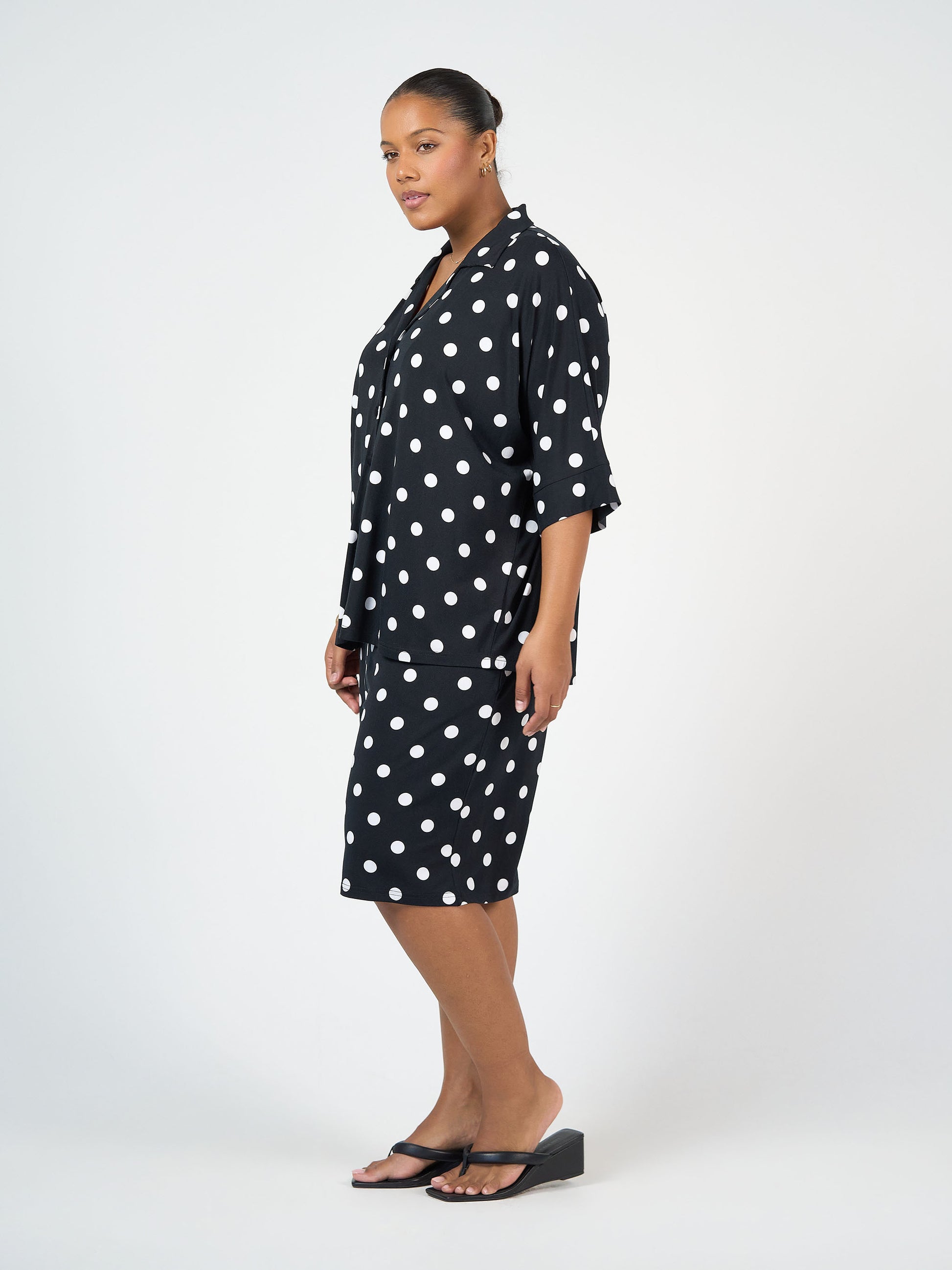 Lou Lou Australia Bamboo Black and White Polka Dot Shirt with wide leg Shorts 