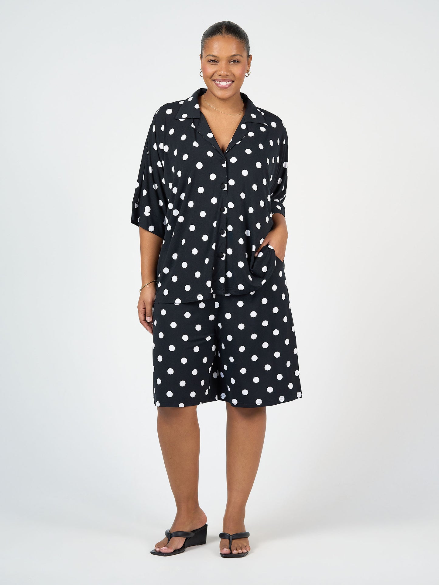 Simone Wide Leg Bamboo Shorts - Polka Dot