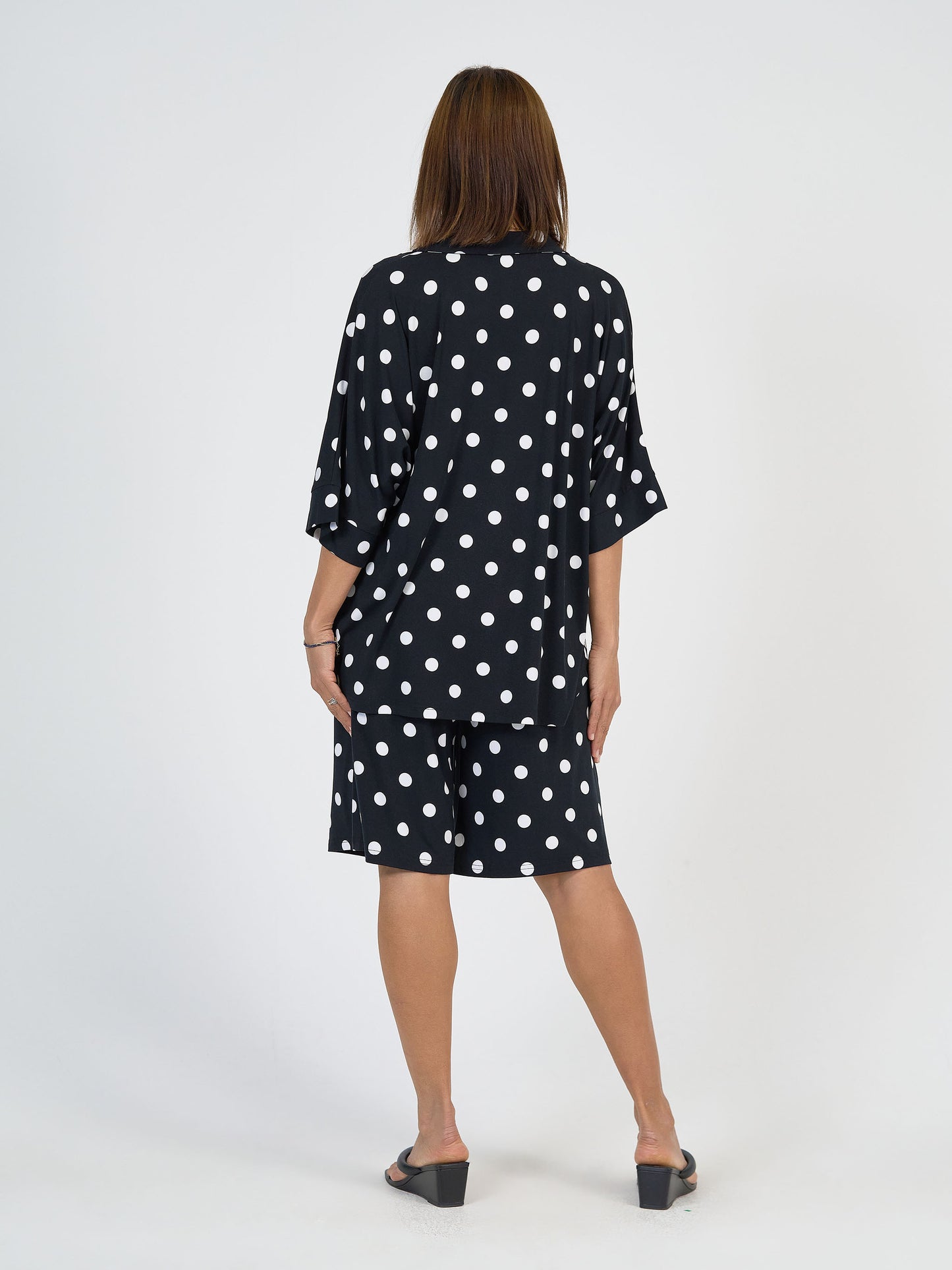 Lou Lou Australia Bamboo Black and White Polka Dot Shirt with wide leg Shorts 