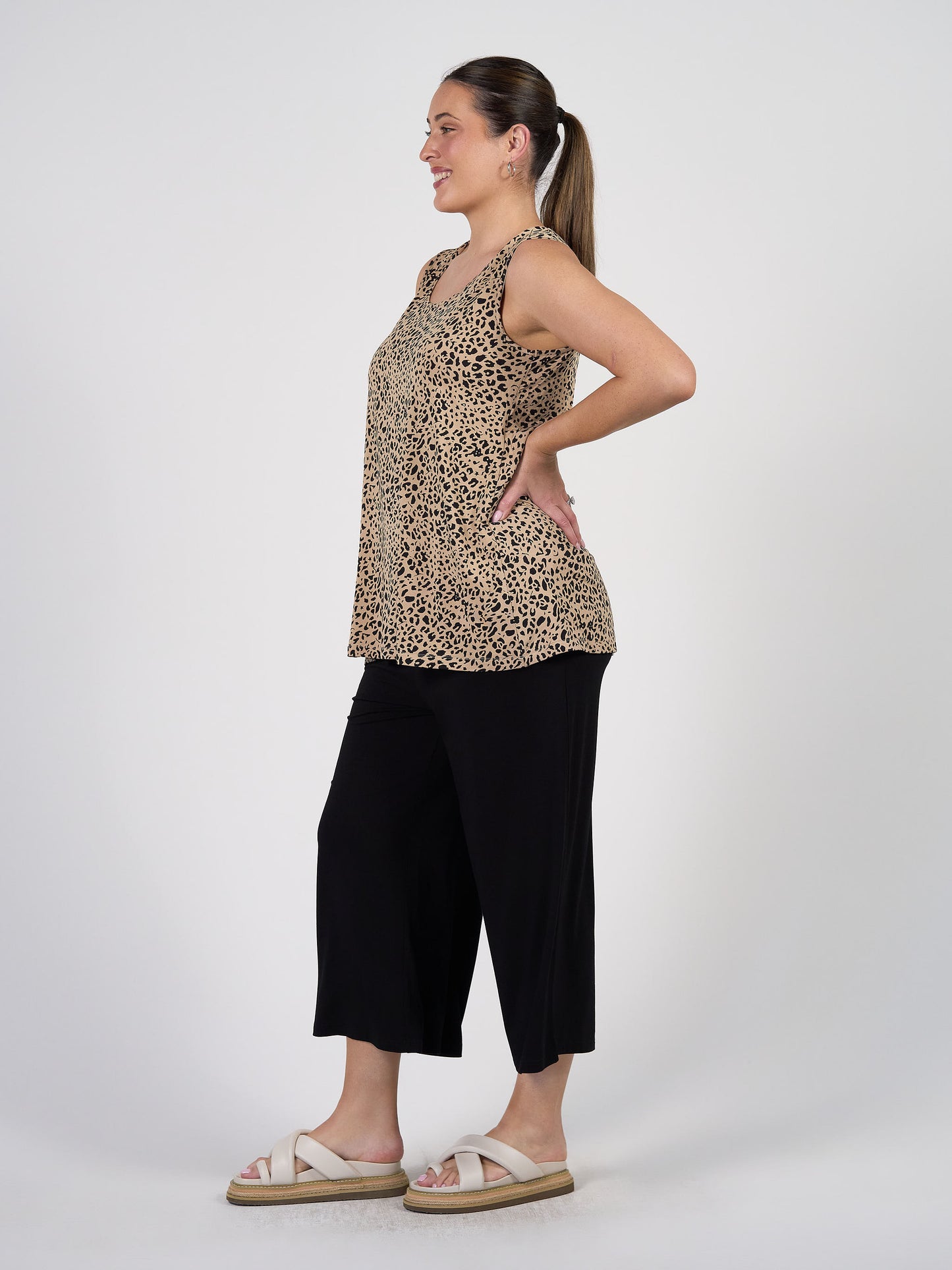 Alicia Reversible Bamboo Singlet Top - Brown Leopard