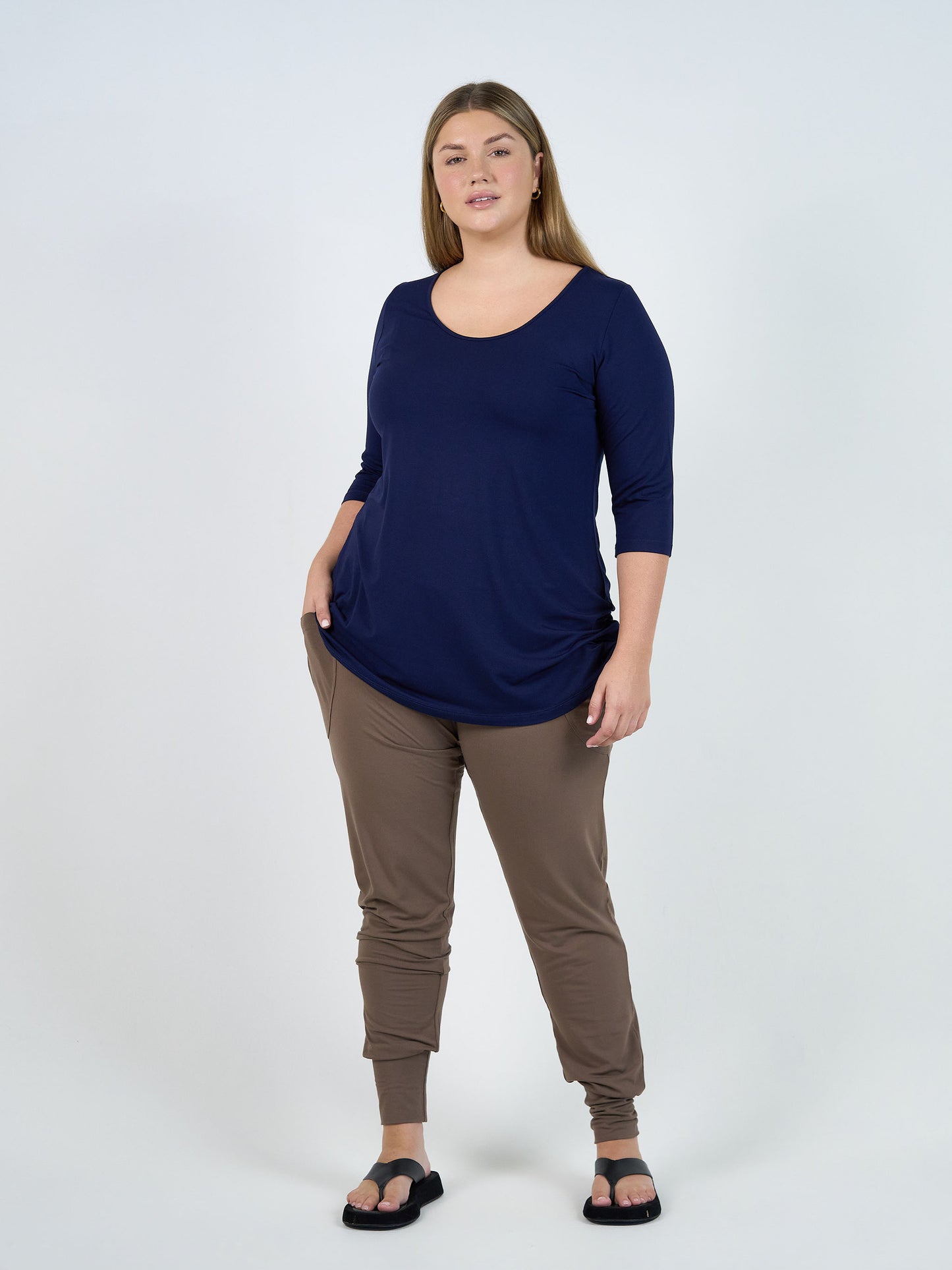Aretha 3/4 Sleeve Bamboo Top - Navy