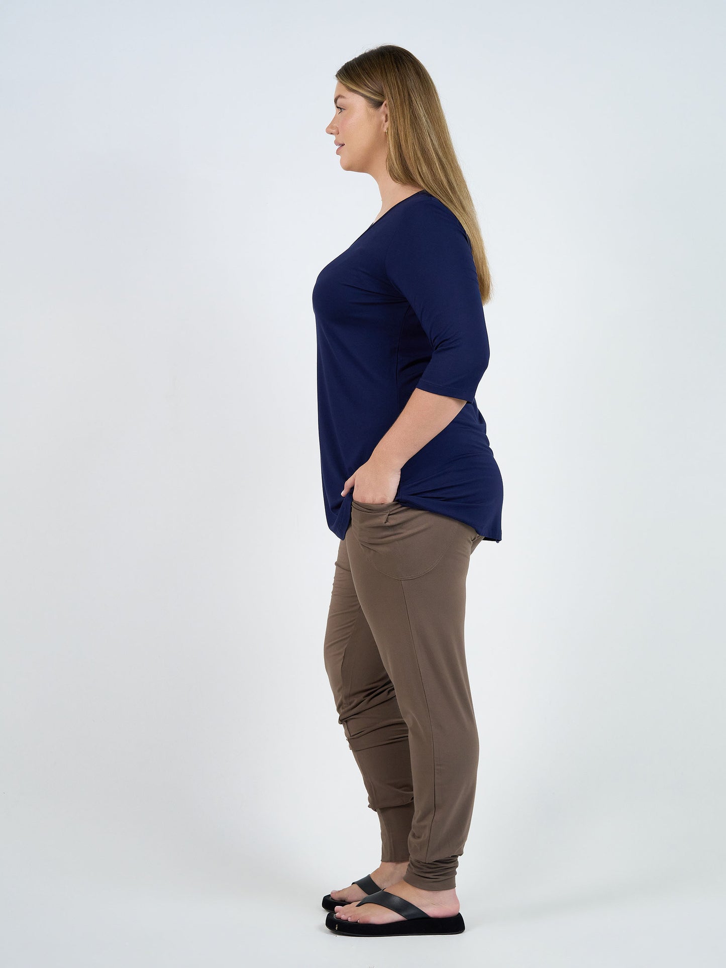 Aretha 3/4 Sleeve Bamboo Top - Navy